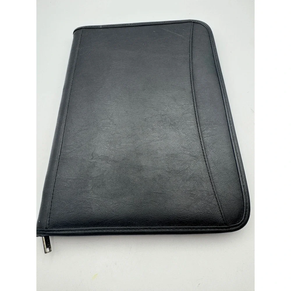 Black Faux Leather Zippered Portfolio Organizer Padfolio Business Case Organizer